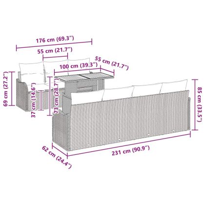 Градински Софа Комплект с възглавница 8 pcs Сив