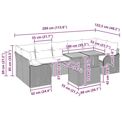 Градински Софа Комплект 8 pcs Черен и кремав полиратан