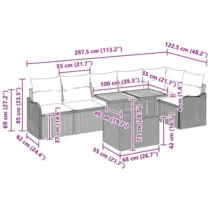Градински Софа Комплект с възглавница 7 pcs Черно