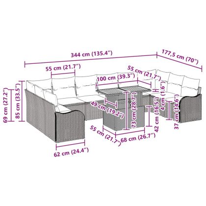 Градински Софа Комплект 11 pcs бежово и светлосиво