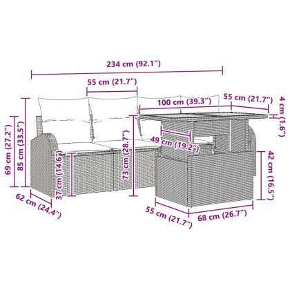 Градински Софа Комплект с възглавница 5 pcs Сив