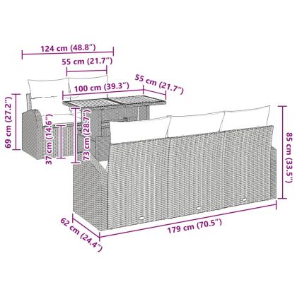 Градински Софа Комплект с възглавница 6 pcs Сив
