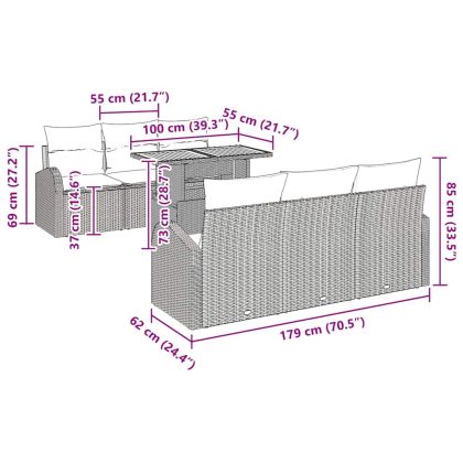 Градински Софа Комплект с възглавница 7 pcs Сив