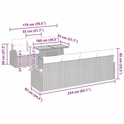 Градински Софа Комплект с възглавница 8 pcs Черно