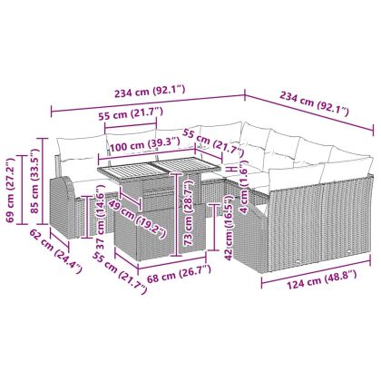 Градински Софа Комплект с възглавница 9 pcs Черно