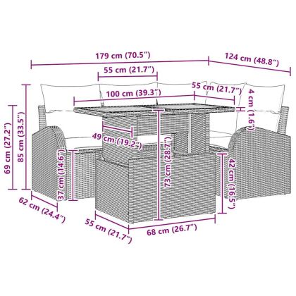 Градински Софа Комплект с възглавница 5 pcs Черно