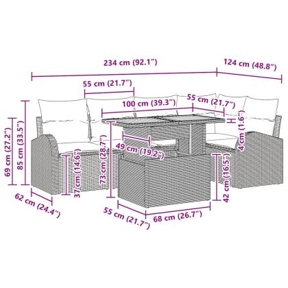 Градински Софа Комплект с възглавница 6 pcs Черно