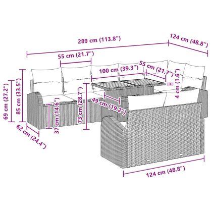 Градински Софа Комплект с възглавница 9 pcs Черно