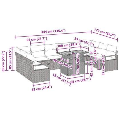 Градински Софа Комплект с възглавница 11 pcs Бежов и кремав