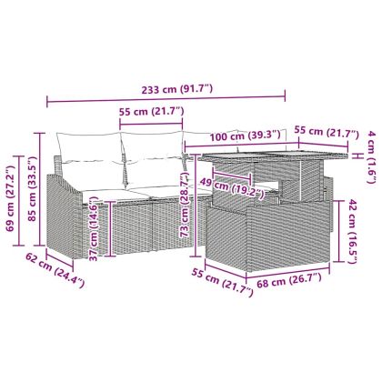 Градински Софа Комплект с възглавница 5 pcs Сив Полиратан