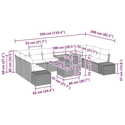 Градински Софа Комплект с възглавница 11 pcs Бежов и кремав