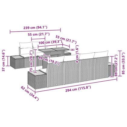 Градински Софа Комплект с възглавница 8 pcs Сив Полиратан