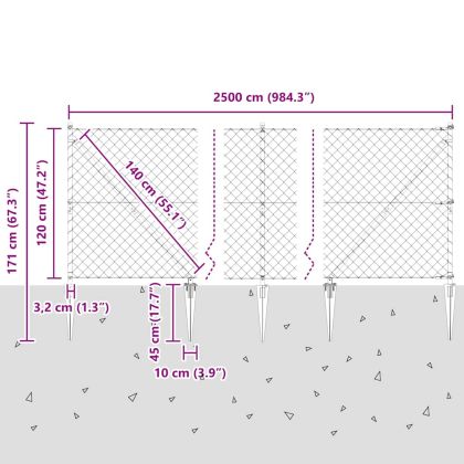 Стълб за ограда. Сребрист 25 x 1,2 м (мрежа 60 x 60 мм) Стомана