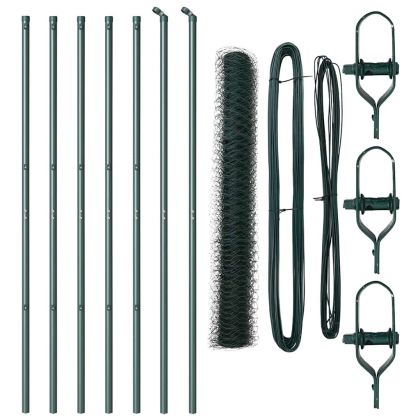 Стълб за ограда. Зелен 10 x 1,2 м (50 мм мрежа) Стомана и PVC