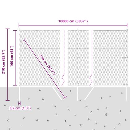 Стълб за ограда. Сив 100 x 1,6 м (36 мм мрежа) Стомана и PVC