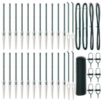 Стълб за ограда. Зелен 50 x 0,8 м (25 мм мрежа) Стомана и PVC
