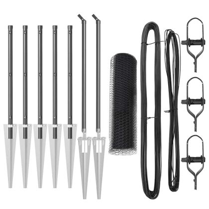 Стълб за ограда. Сив 10 x 0,4 м (25 мм мрежа) Стомана и PVC