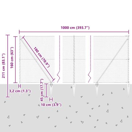 Стълб за ограда. Сив 10 x 1,6 м (25 мм мрежа) Стомана и PVC