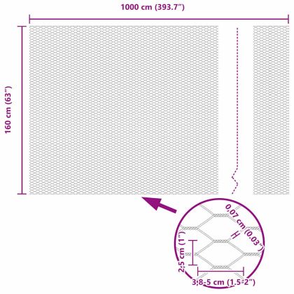 Стълб за ограда. Сив 10 x 1,6 м (25 мм мрежа) Стомана и PVC