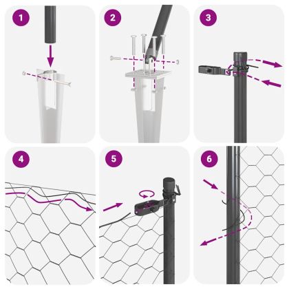 Стълб за ограда. Сив 25 x 0,4 м (25 мм мрежа) Стомана и PVC