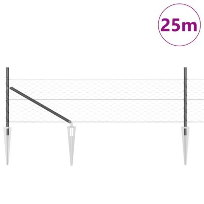 Стълб за ограда. Сив 25 x 0,4 м (50 мм мрежа) Стомана и PVC