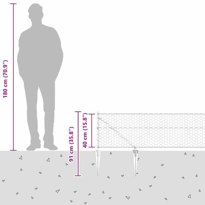 Стълб за ограда. Сив 25 x 0,4 м (50 мм мрежа) Стомана и PVC