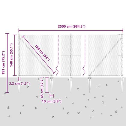 Стълб за ограда. Сив 25 x 1,4 м (25 мм мрежа) Стомана и PVC