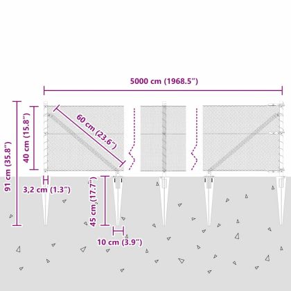 Стълб за ограда. Сив 50 x 0,4 м (мрежа 13 мм) Стомана и PVC