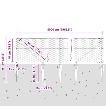 Стълб за ограда. Сив 50 x 0,4 м (50 мм мрежа) Стомана и PVC