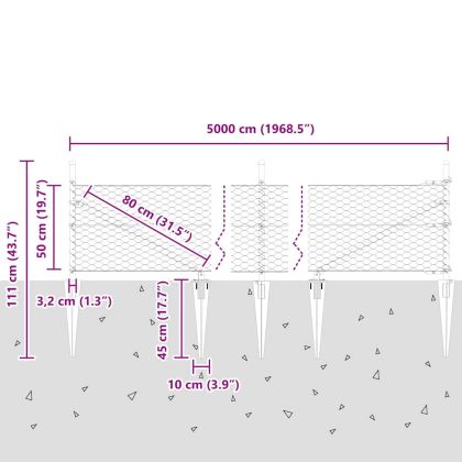 Стълб за ограда. Сив 50 x 0,5 м (36 мм мрежа) Стомана и PVC