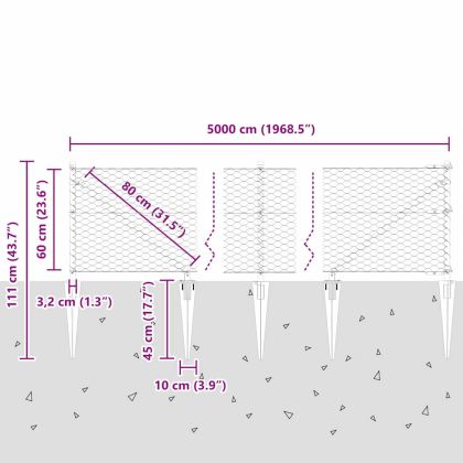 Стълб за ограда. Сив 50 x 0,6 м (36 мм мрежа) Стомана и PVC