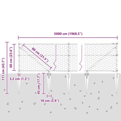Стълб за ограда. Сив 50 x 0,6 м (50 мм мрежа) Стомана и PVC