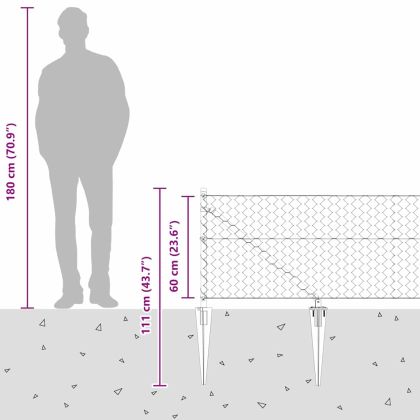 Стълб за ограда. Сив 50 x 0,6 м (50 мм мрежа) Стомана и PVC