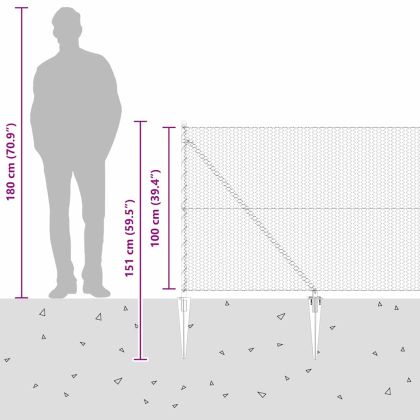Стълб за ограда. Сив 50 x 1 м (25 мм мрежа) Стомана и PVC