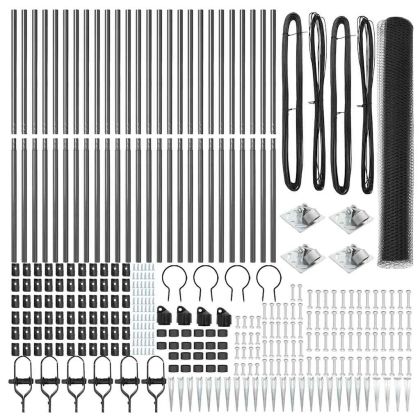 Стълб за ограда. Сив 50 x 1,2 м (25 мм мрежа) Стомана и PVC