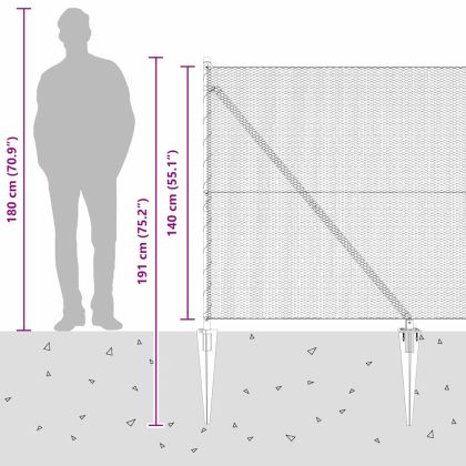 Стълб за ограда. Сив 50 x 1,4 м (13 мм мрежа) Стомана и PVC