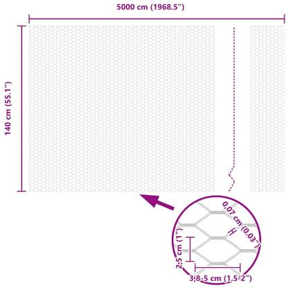 Стълб за ограда. Сив 50 x 1,4 м (25 мм мрежа) Стомана и PVC