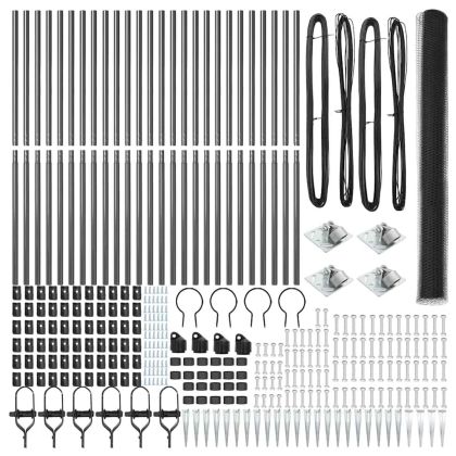 Стълб за ограда. Сив 50 x 1,6 м (25 мм мрежа) Стомана и PVC