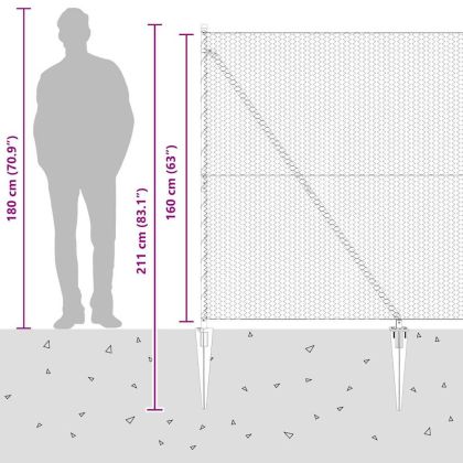 Стълб за ограда. Сив 50 x 1,6 м (25 мм мрежа) Стомана и PVC