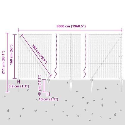 Стълб за ограда. Сив 50 x 1,6 м (36 мм мрежа) Стомана и PVC