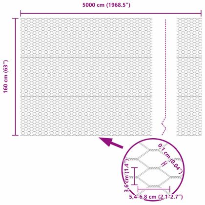 Стълб за ограда. Сив 50 x 1,6 м (36 мм мрежа) Стомана и PVC