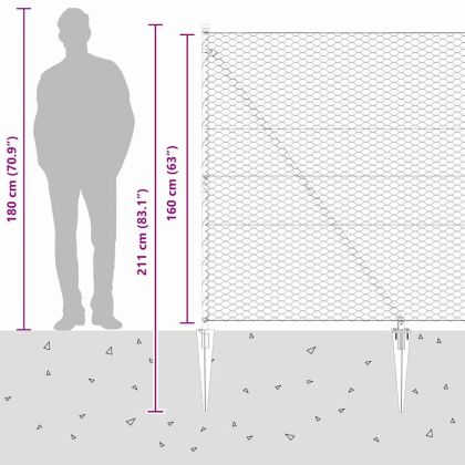 Стълб за ограда. Сив 50 x 1,6 м (36 мм мрежа) Стомана и PVC