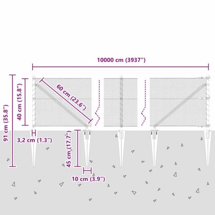 Стълб за ограда. Сив 100 x 0,4 м (13 мм мрежа) Стомана и PVC