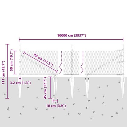 Стълб за ограда. Сив 100 x 0,5 м (25 мм мрежа) Стомана и PVC