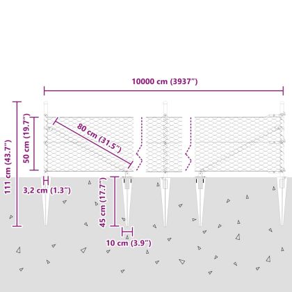 Стълб за ограда. Сив 100 x 0,5 м (36 мм мрежа) Стомана и PVC