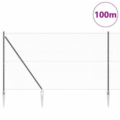Стълб за ограда. Сив 100 x 1,5 м (36 мм мрежа) Стомана и PVC