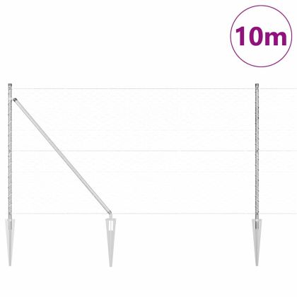 Стълб за ограда. Сребрист 10 x 1,4 м (мрежа 50 мм) Стомана