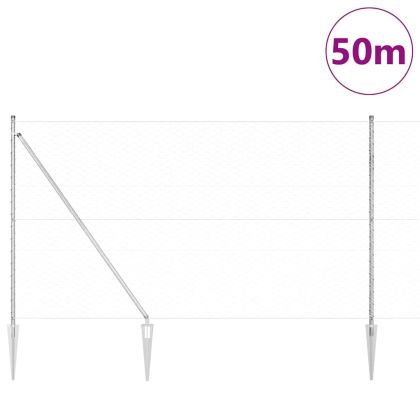 Стълб за ограда. Сребрист 50 x 1,6 м (50 мм мрежа) Стомана