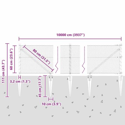 Стълб за ограда. Сребрист 100 x 0,6 м (25 мм мрежа) Стомана
