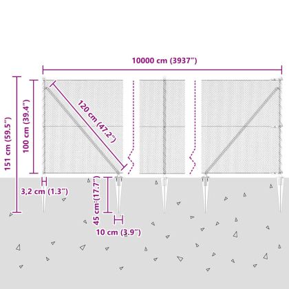 Стълб за ограда. Сребрист 100 x 1 м (мрежа 13 мм) Стомана